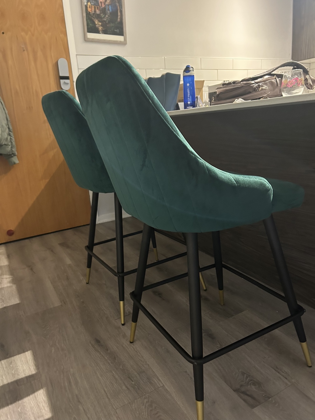 Set of Two Green Bar Stools