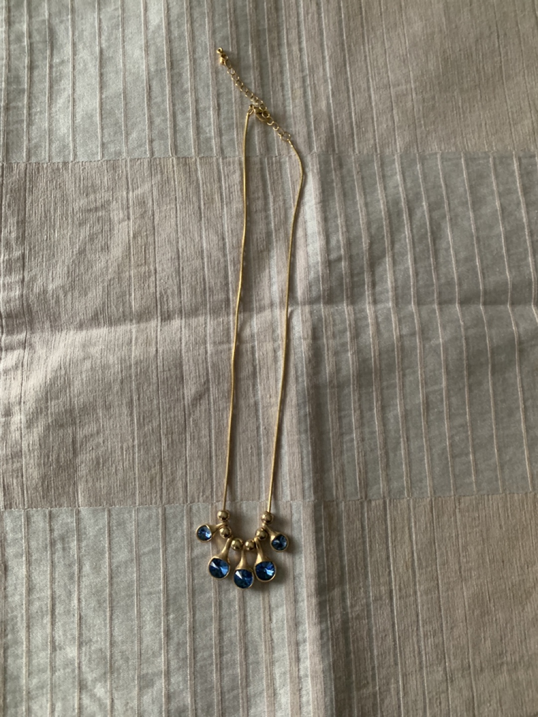 Gold Tone Blue Gemstone Necklace