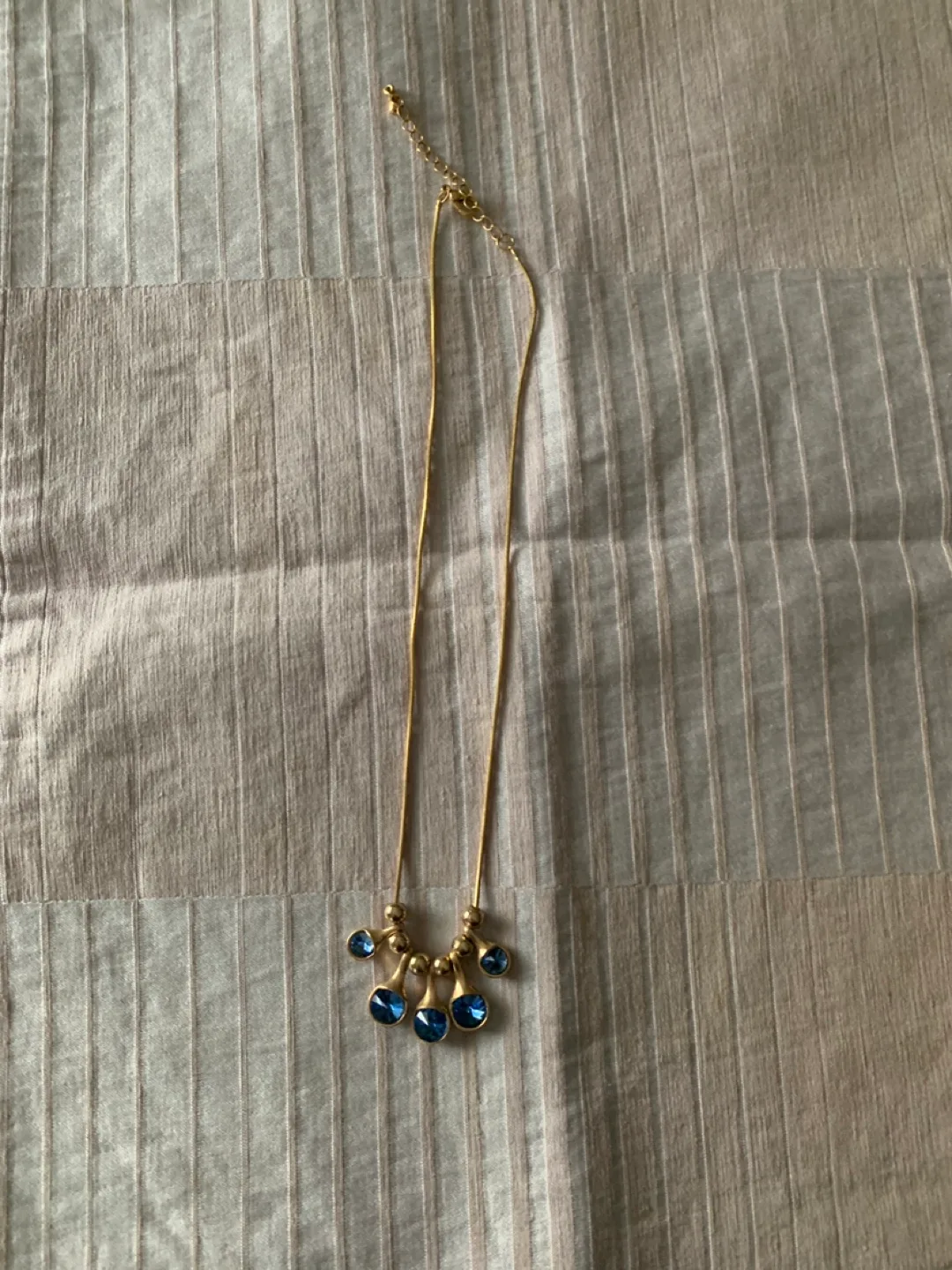 Gold Tone Blue Gemstone Necklace thumbnail