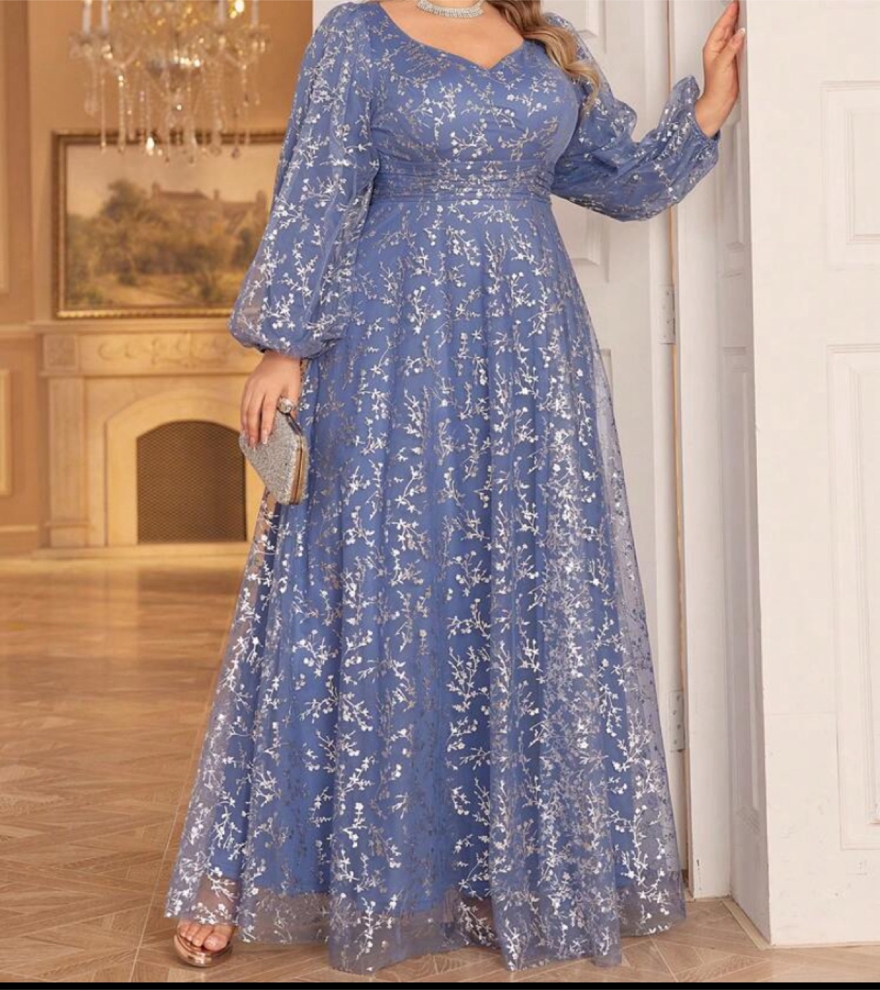Blue Floral Print Maxi Dress