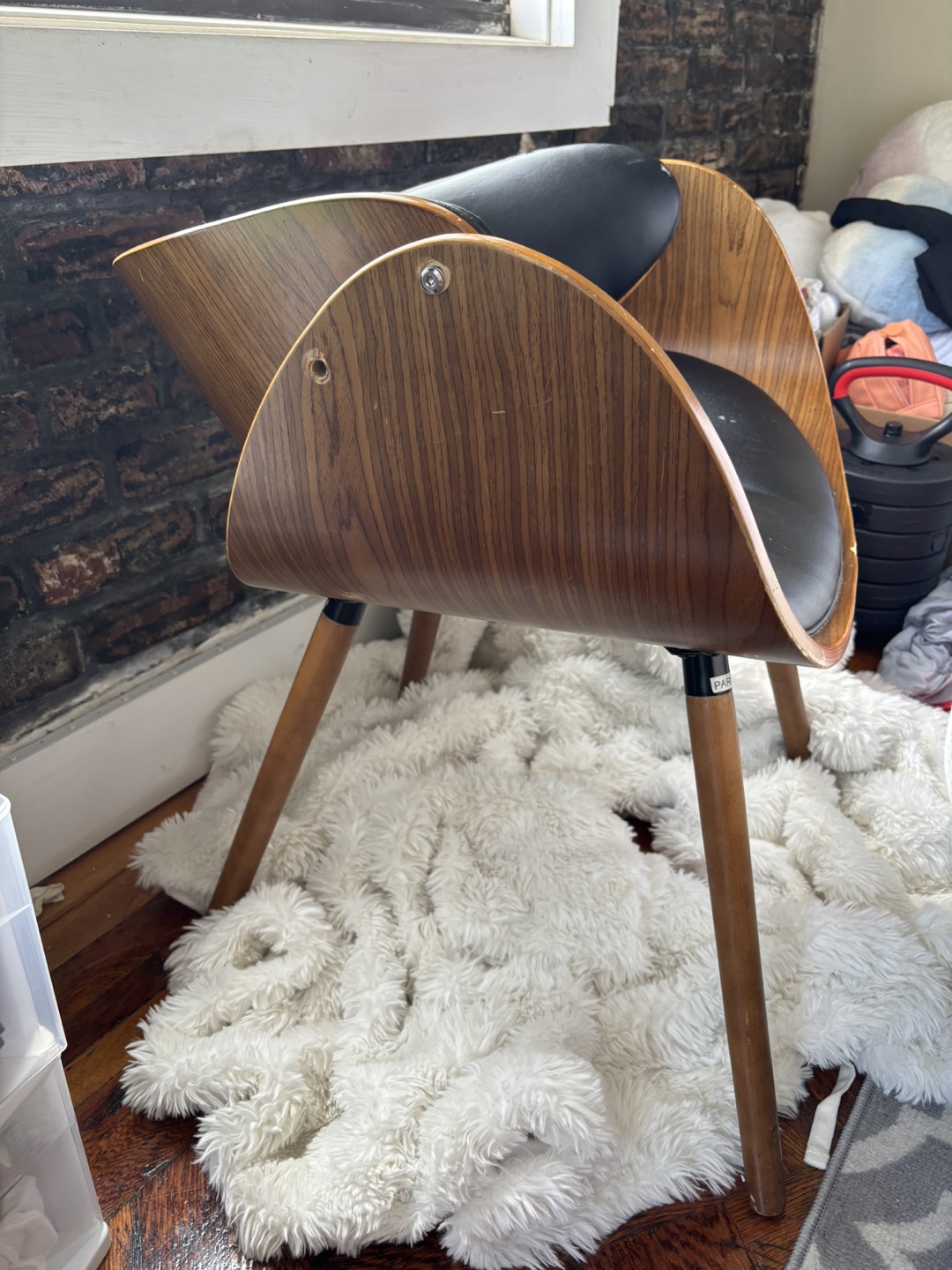 Wooden and Black Leather Chair - photo 2