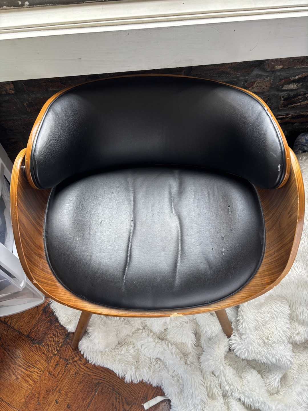 Wooden and Black Leather Chair