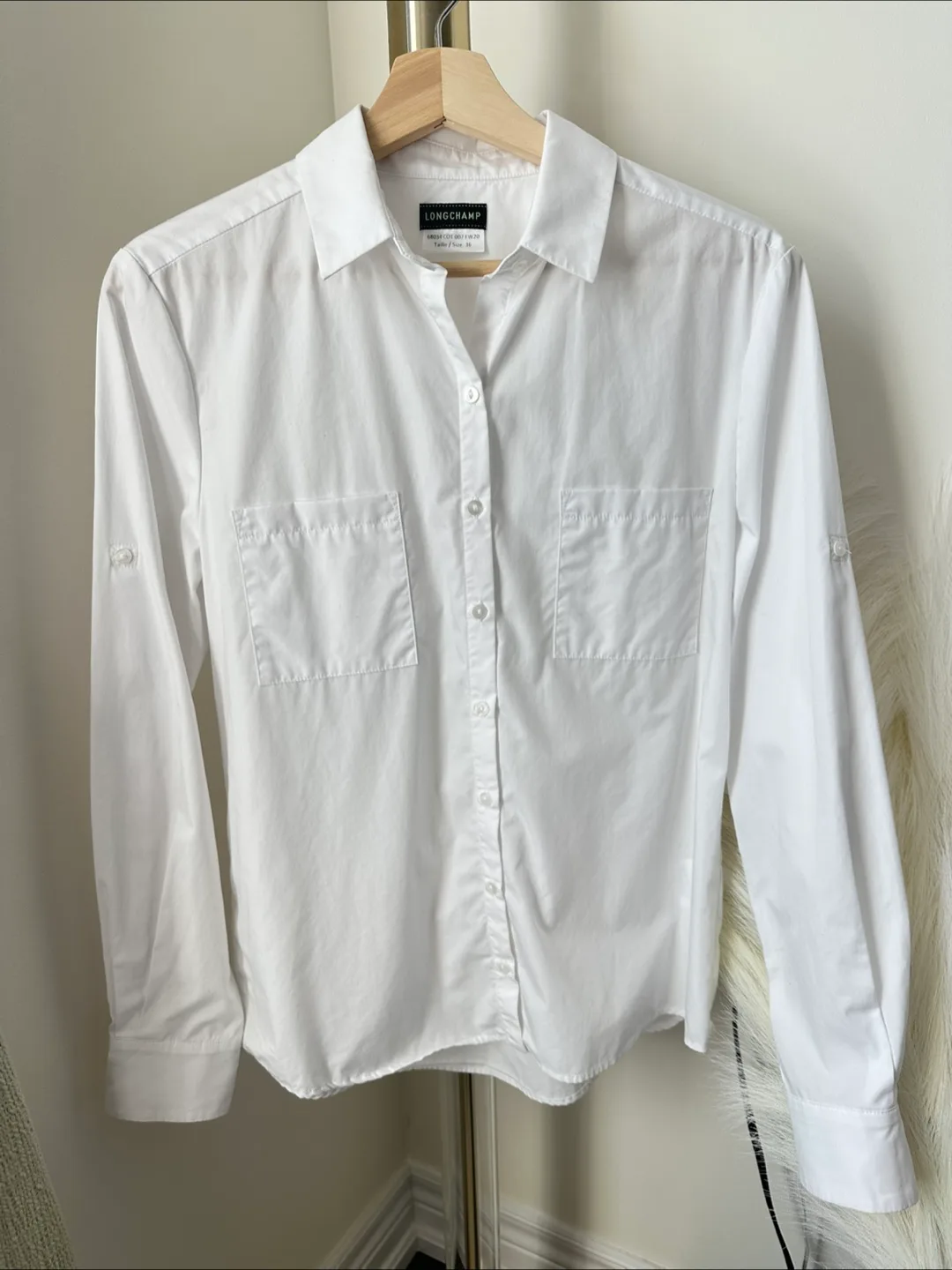 Longchamp White Button Up Shirt 100% Cotton Size EUR 36 thumbnail