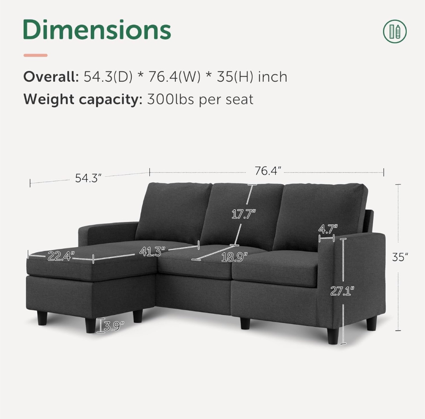 IKEA Sectional Sofa with Pillows and Detachable Ottoman - photo 2