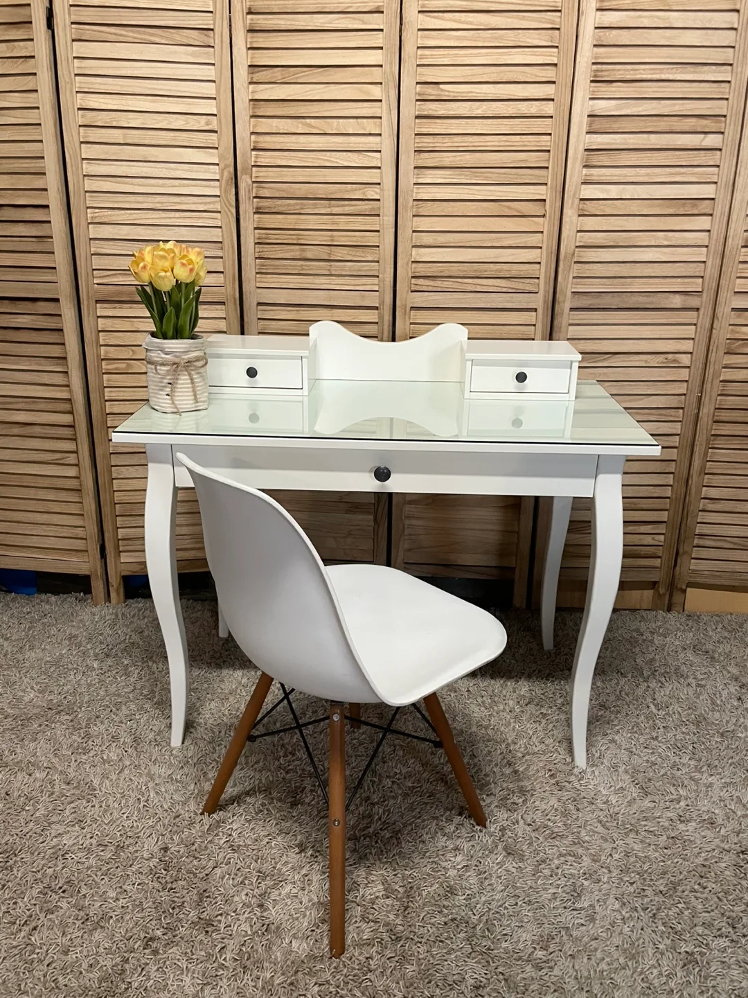 White Vanity Desk with Glass Top thumbnail