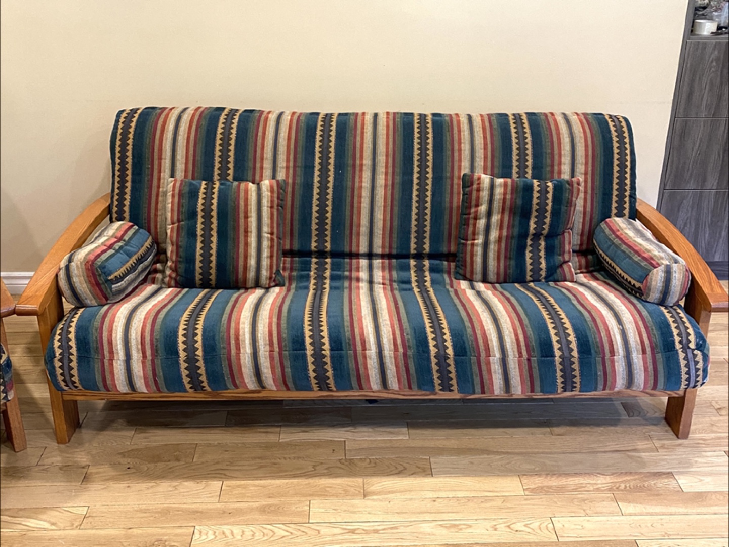 Lovely Solid Wood Futon Sofa Bed Set with Chair (CAN DELIVER) - photo 3