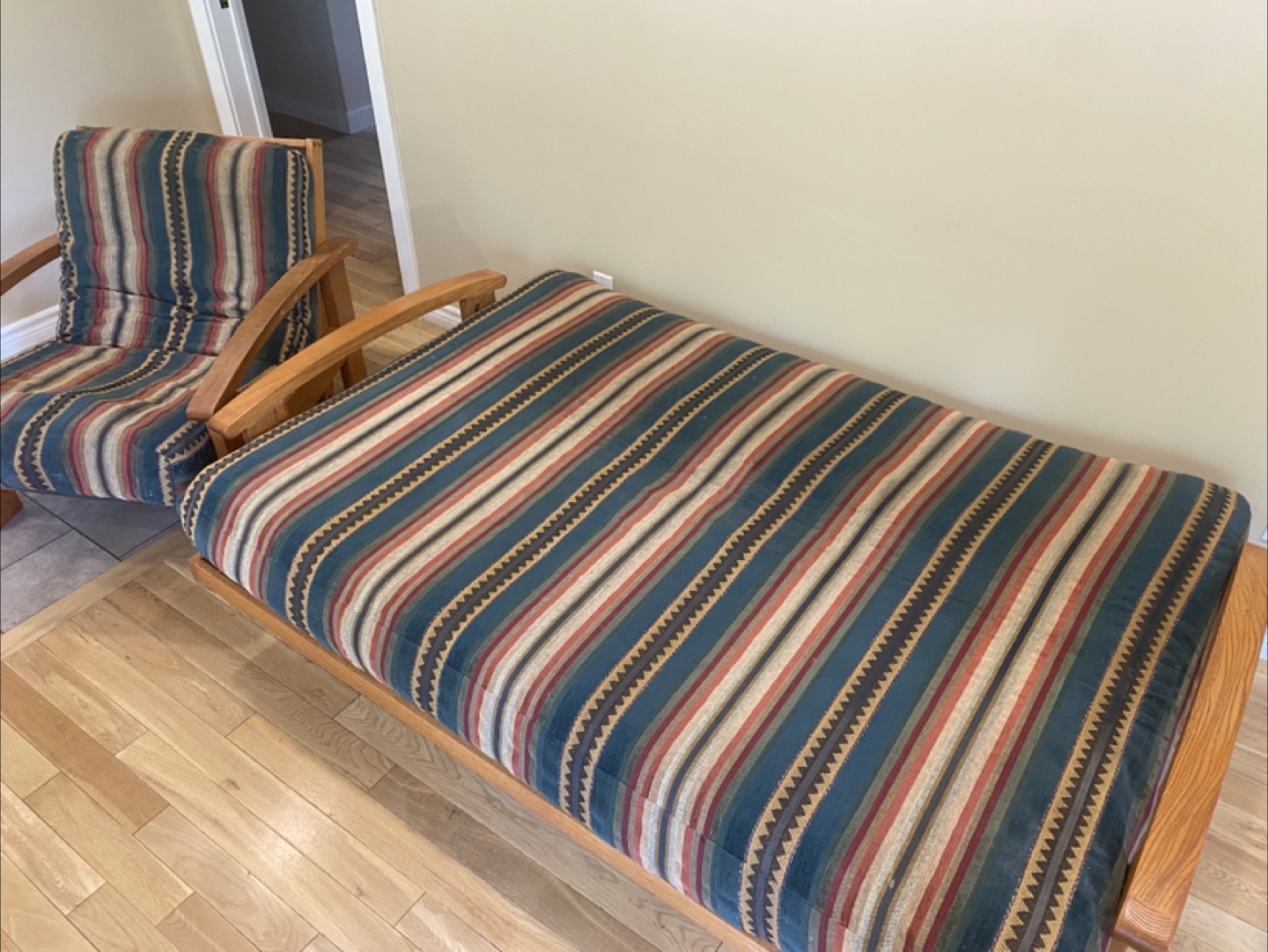 Lovely Solid Wood Futon Sofa Bed Set with Chair (CAN DELIVER) - photo 4