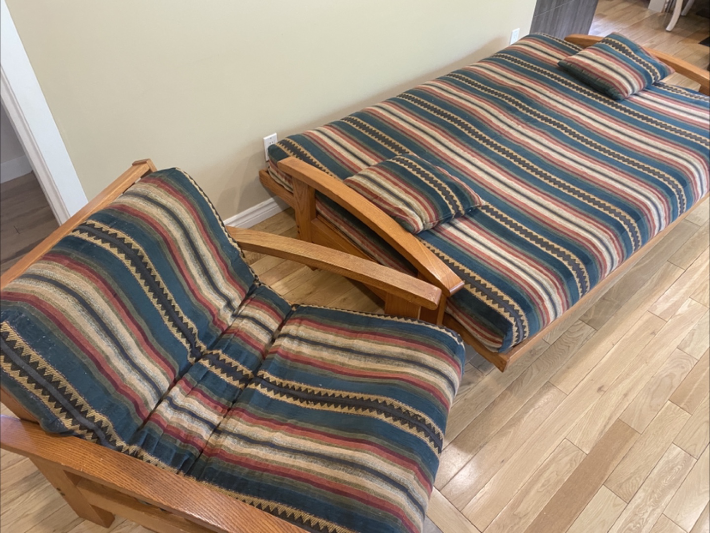 Lovely Solid Wood Futon Sofa Bed Set with Chair (CAN DELIVER) - photo 5