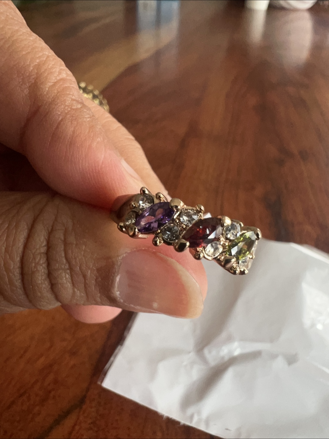 Gold-toned Ring With Multi-coloured Gemstones