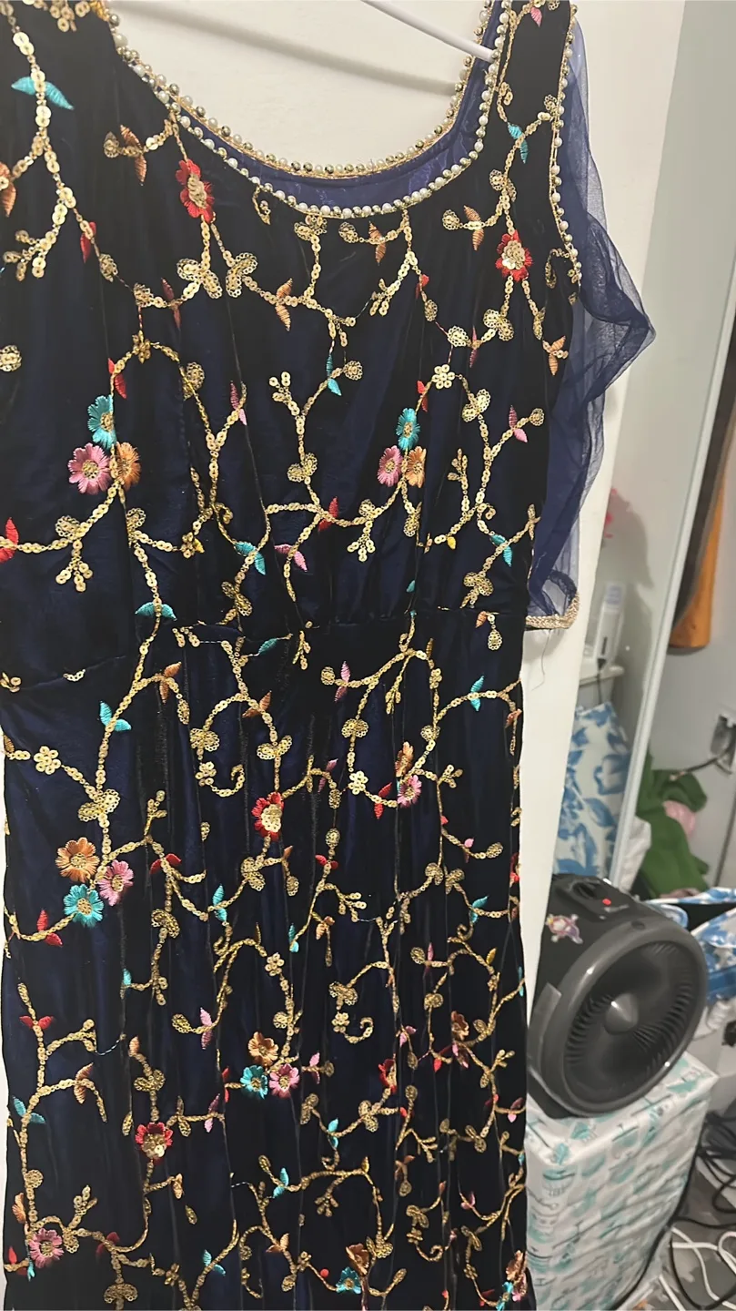 Navy Floral Embroidered Dress thumbnail