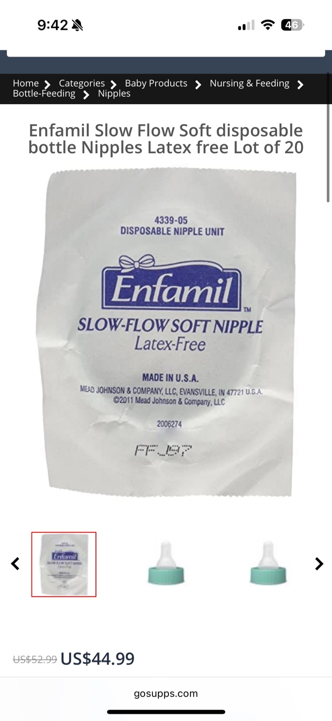 8 Enfamil Slow Flow Soft Disposable Nipples