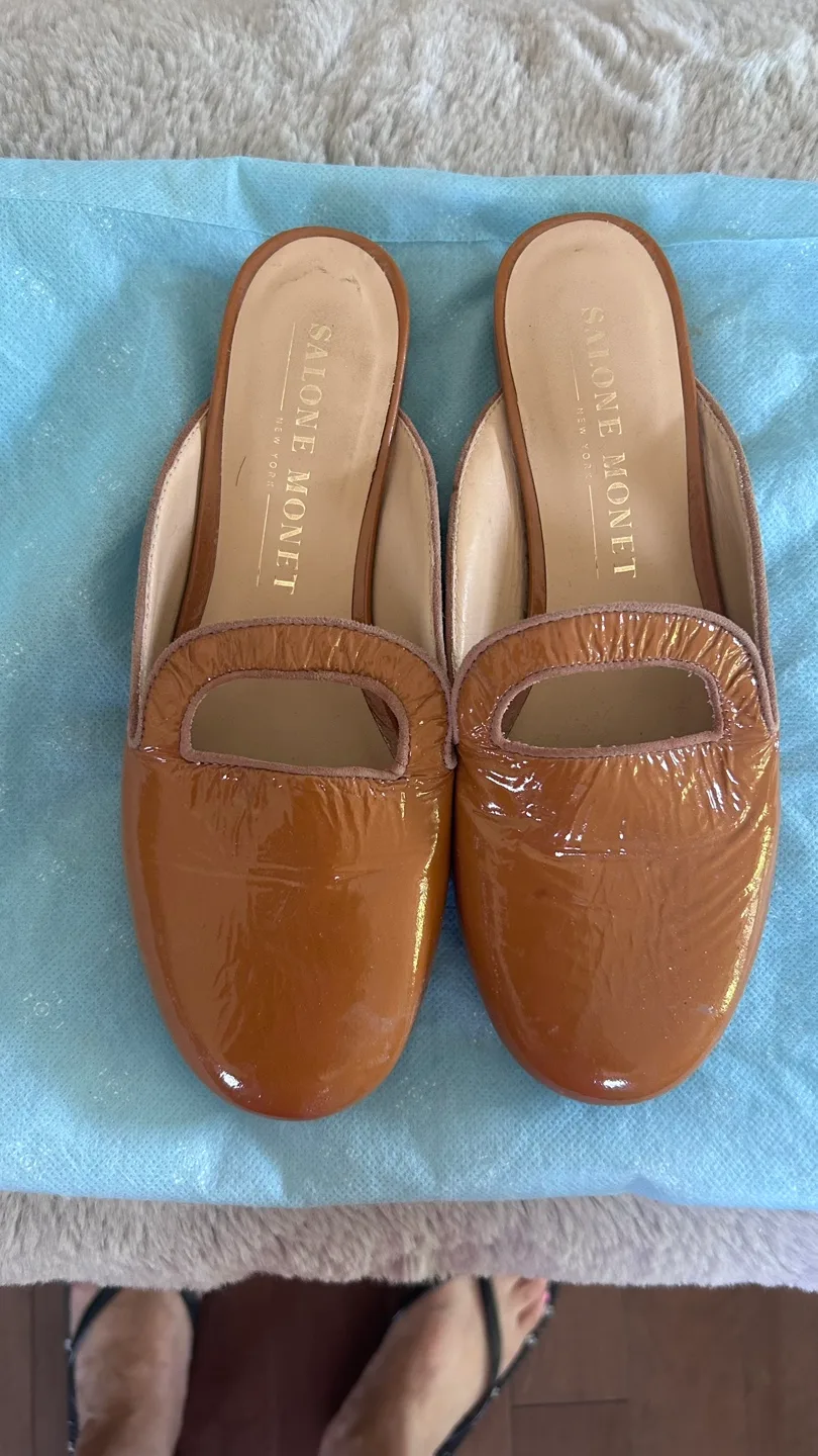 Women's Brown Patent Leather Mules thumbnail
