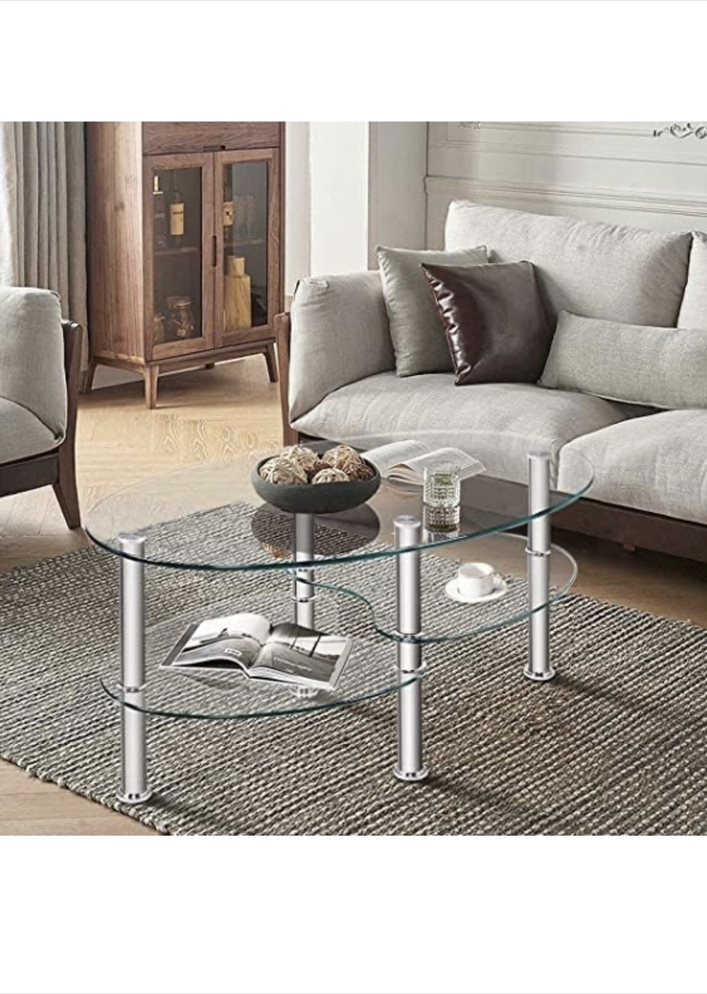 Oval Glass Coffee Table – Two Tiers