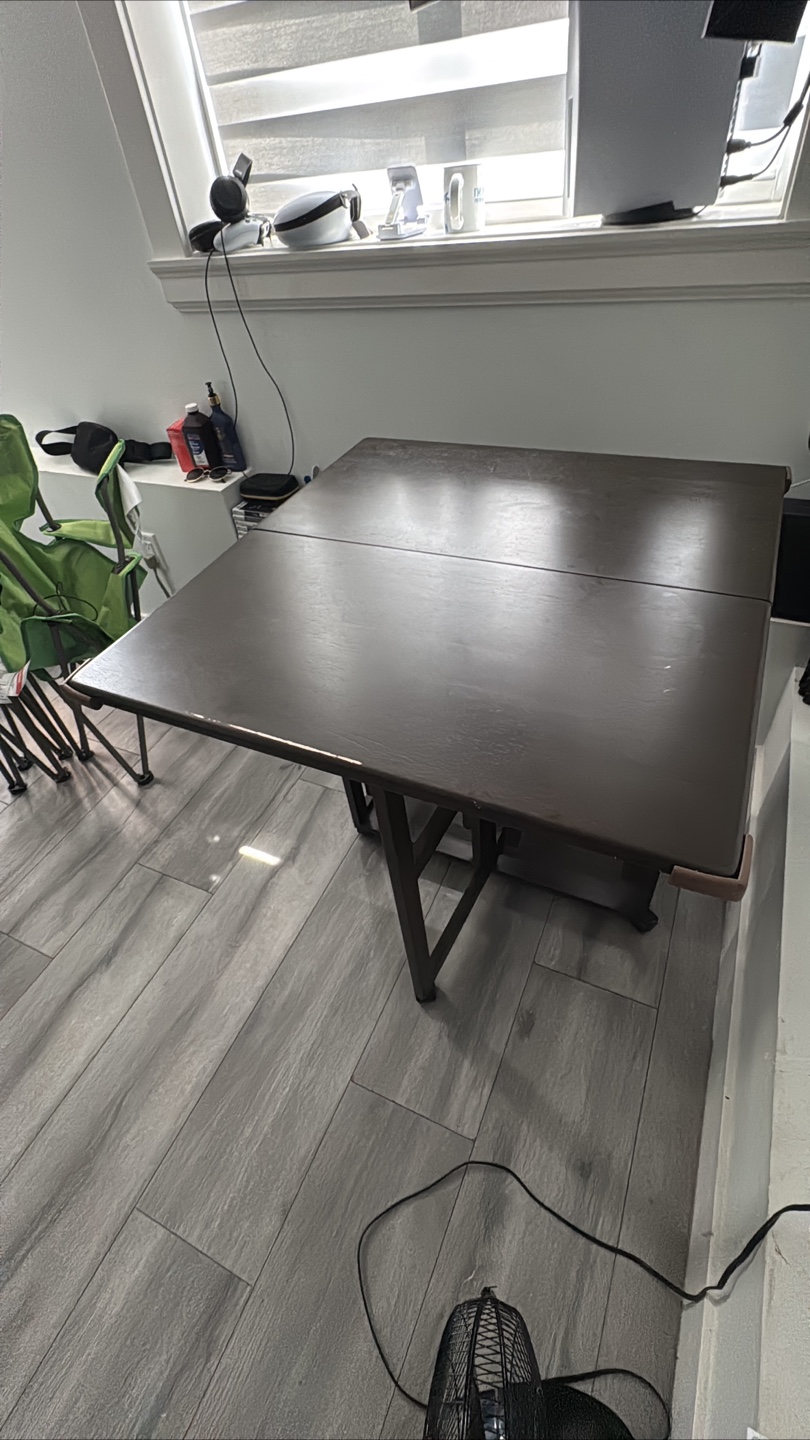 Brown kitchen island with fold out table and two stools - photo 3