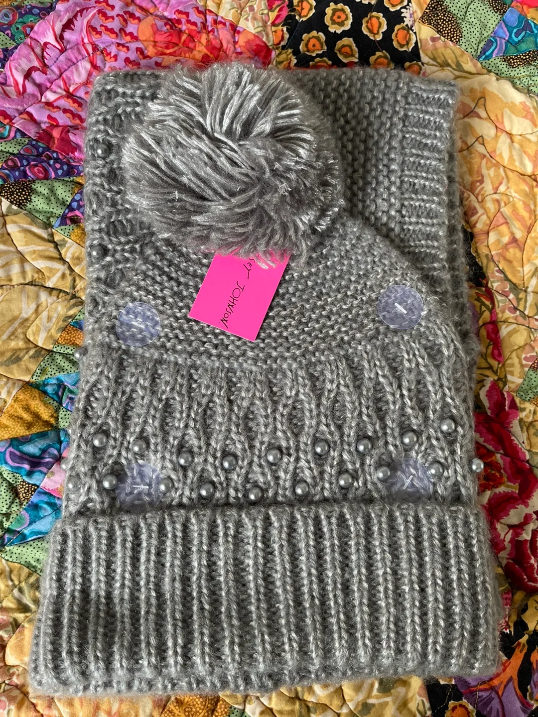 Grey Knit Hat and Scarf Set thumbnail