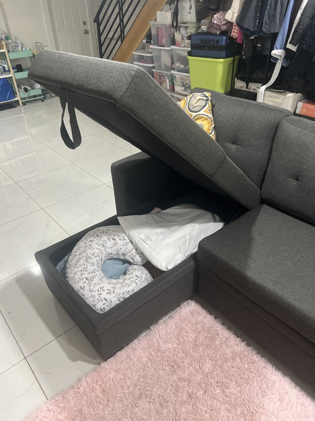 Gray Sectional Sleeper Couch with Storage - photo 3