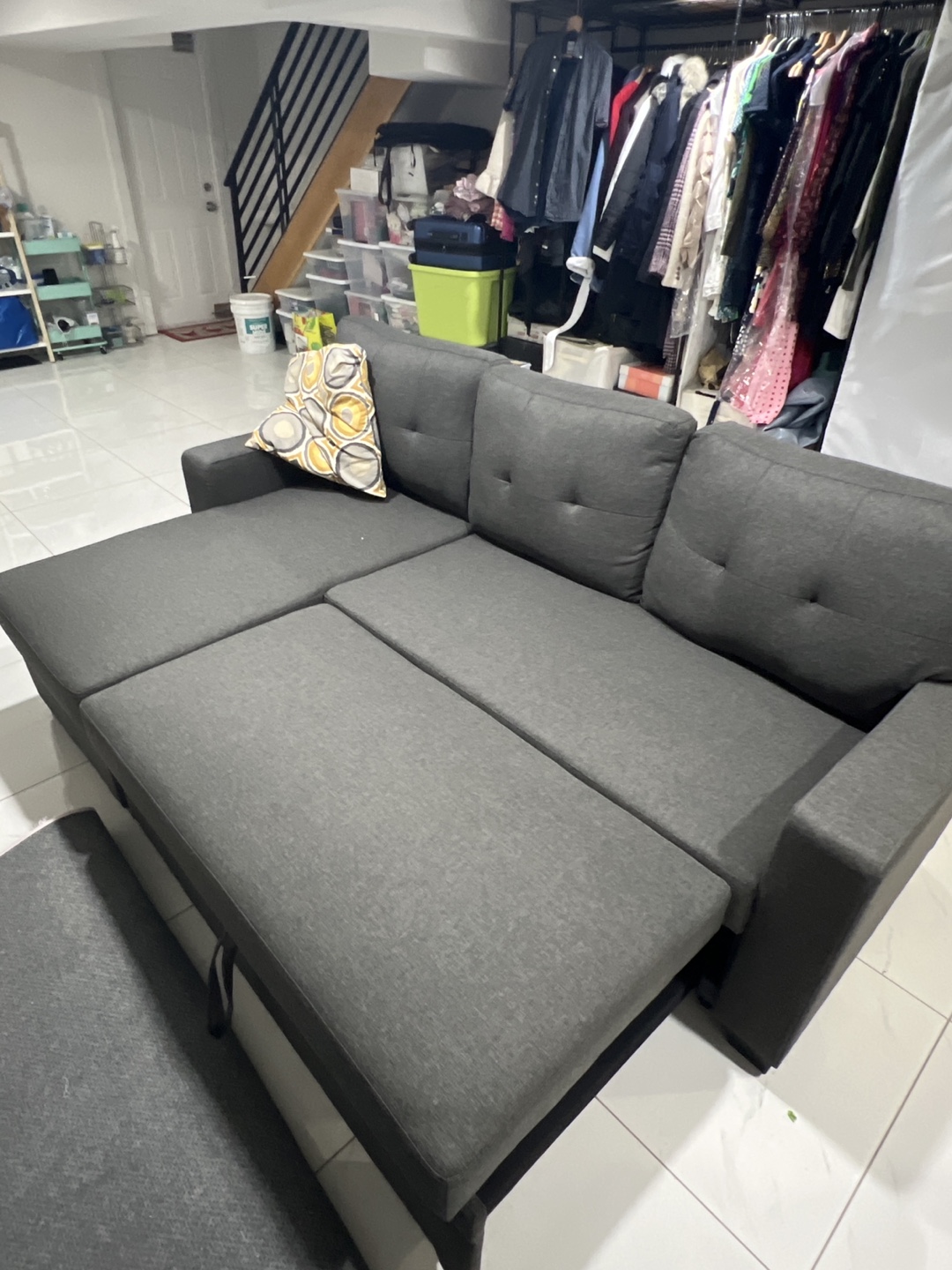 Gray Sectional Sleeper Couch with Storage - photo 4