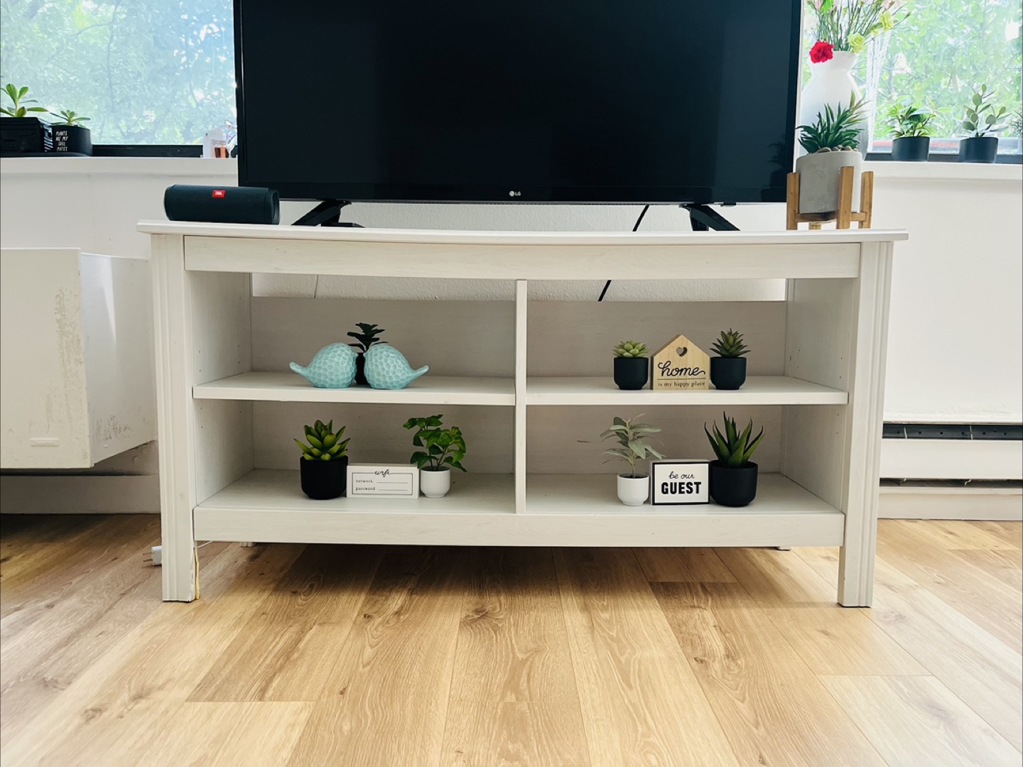 White wooden TV cabinet