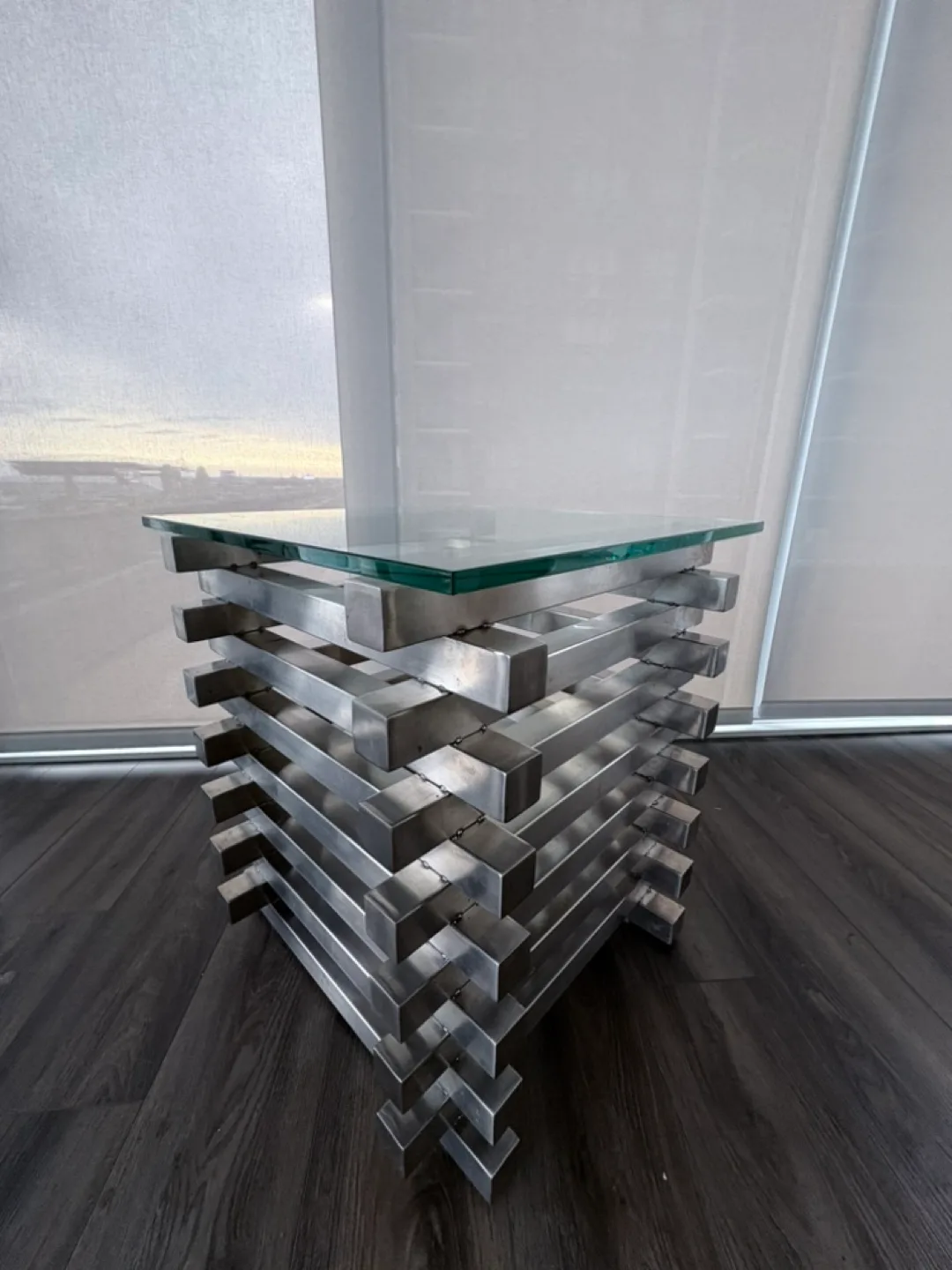 Modern Industrial Glass + Steel Side Table – Statement Piece thumbnail