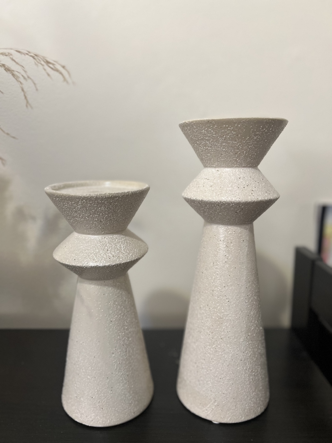 White Textured Candle Holders Set