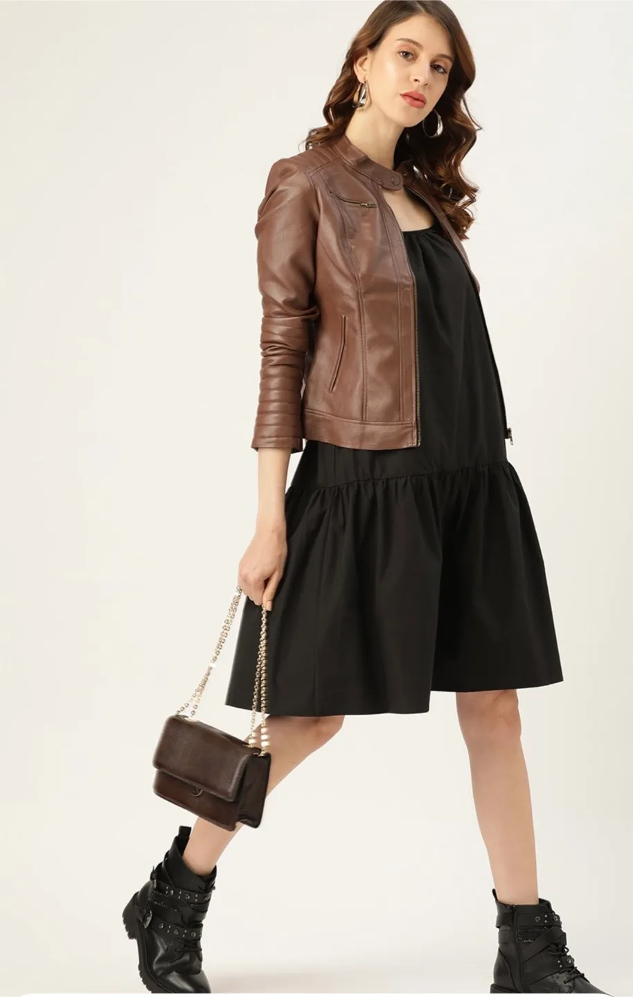 Brown leather jacket for women ..size L thumbnail