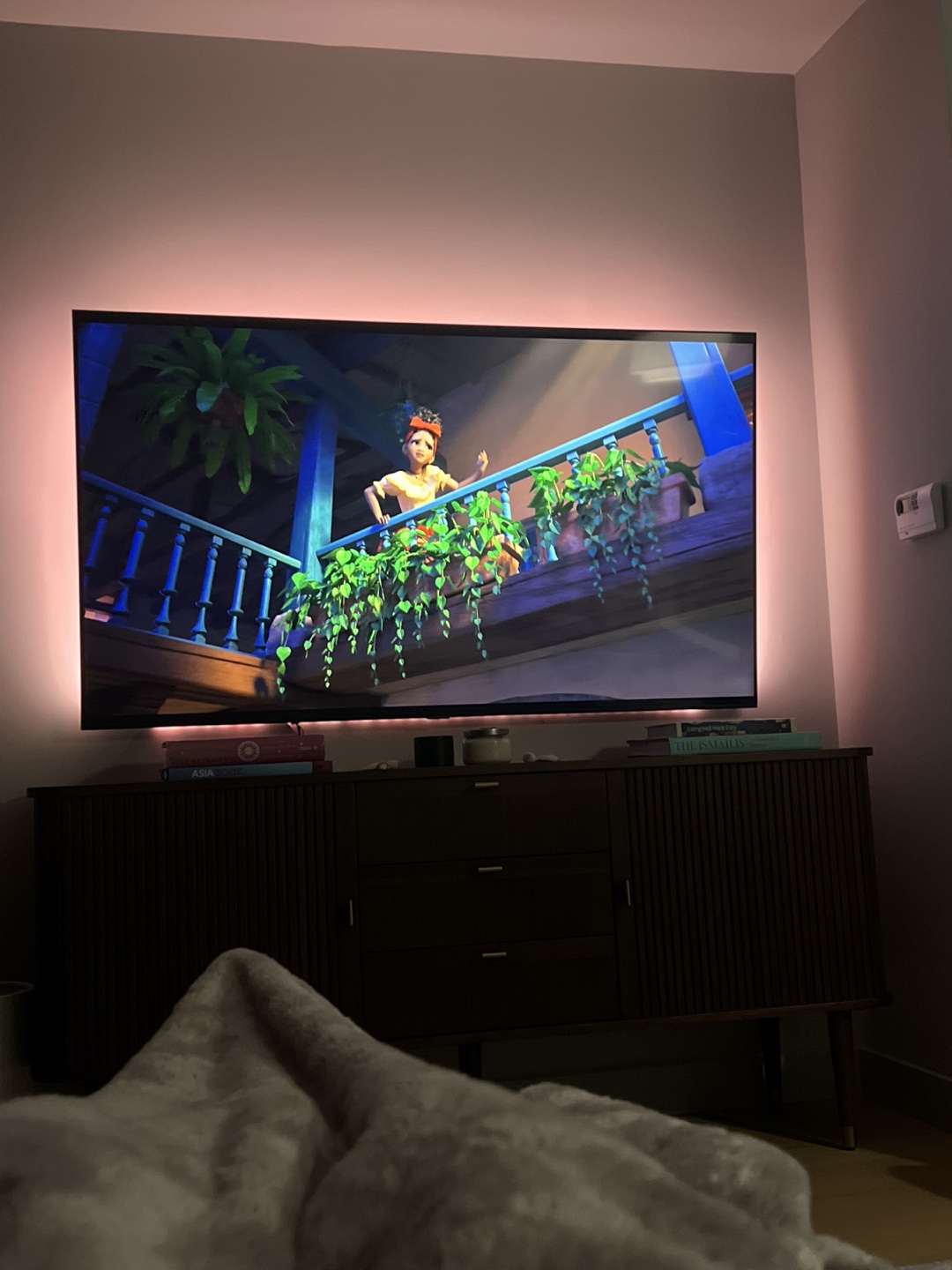 TV with led lights and wall mount + stand