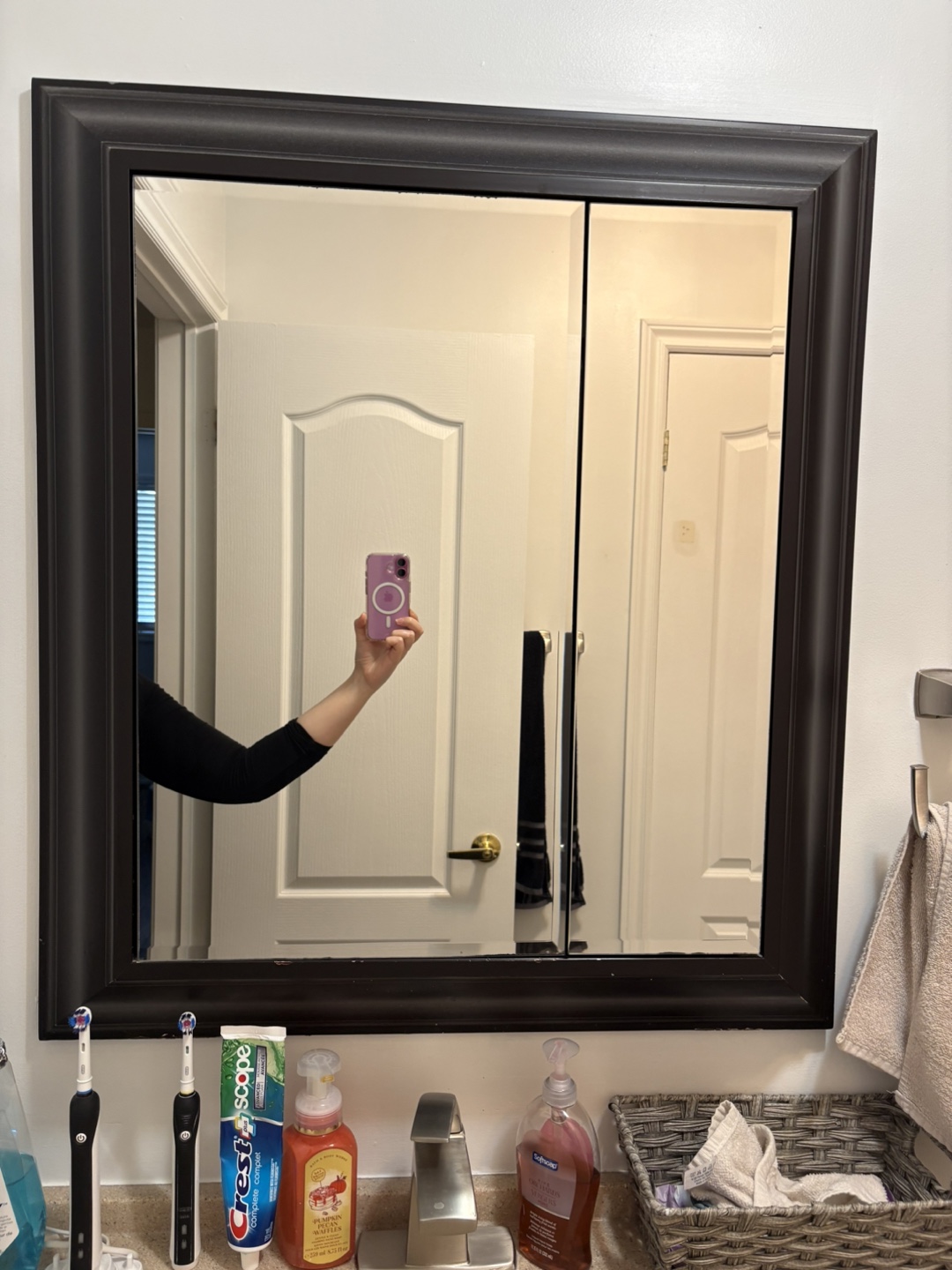 Dark Wood Framed Mirror Cabinet