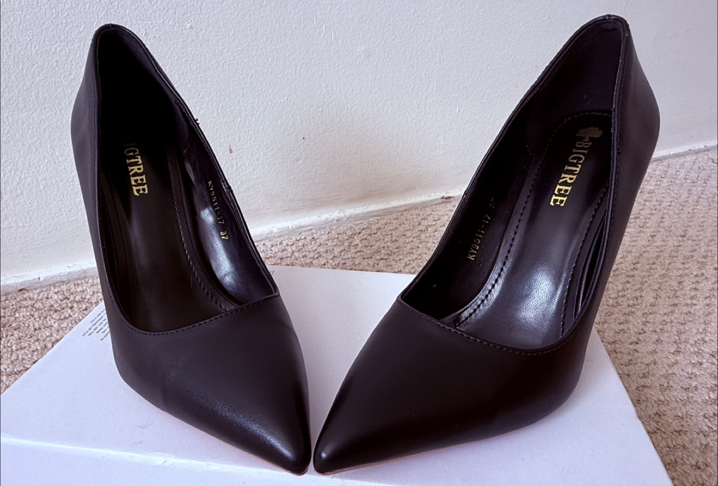 BIGTREE Black Pointed Toe Heels - Size 37