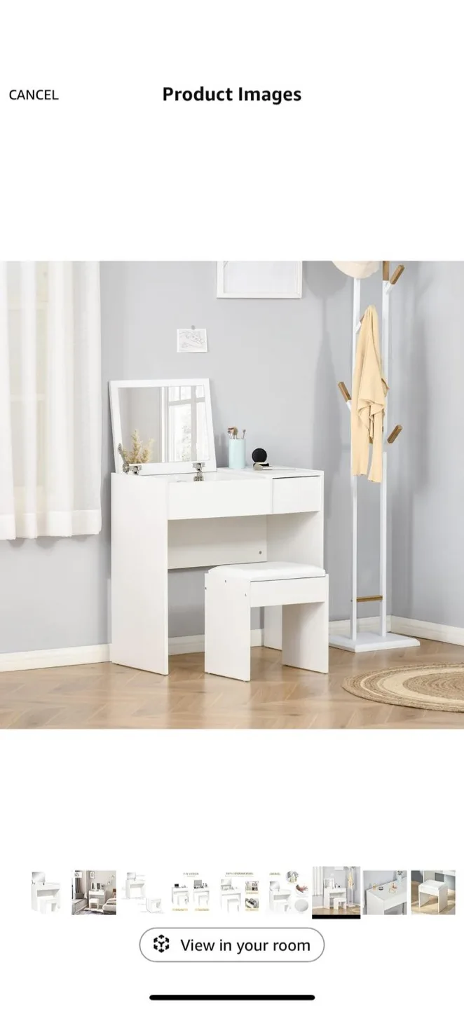 White Vanity Desk with Stool image indicator(4)