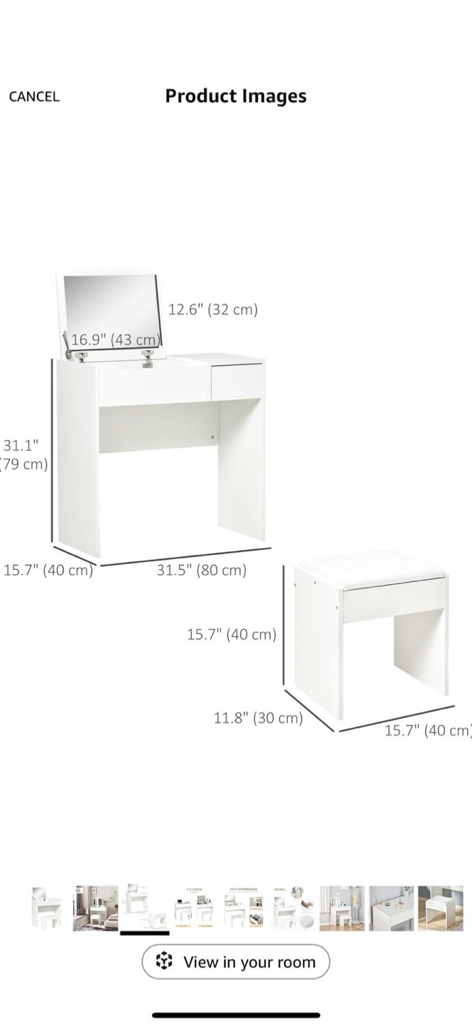 White Vanity Desk with Stool - photo 3