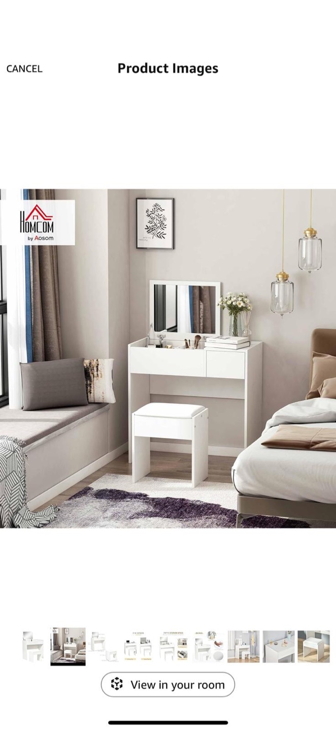 White Vanity Desk with Stool
