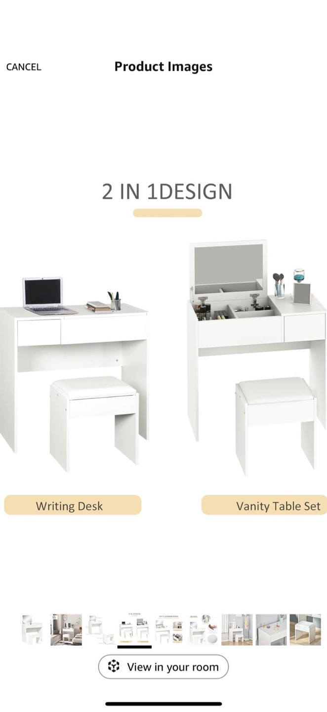 White Vanity Desk with Stool - photo 2