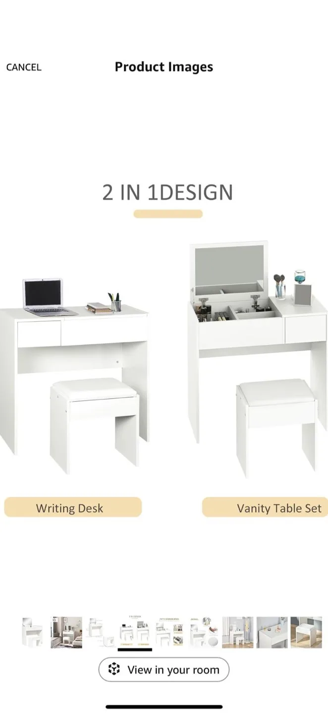 White Vanity Desk with Stool image indicator(2)