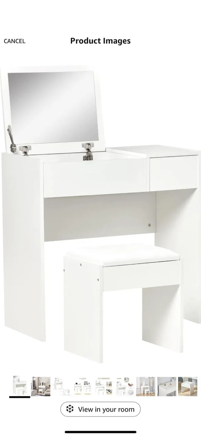 White Vanity Desk with Stool image indicator(10)