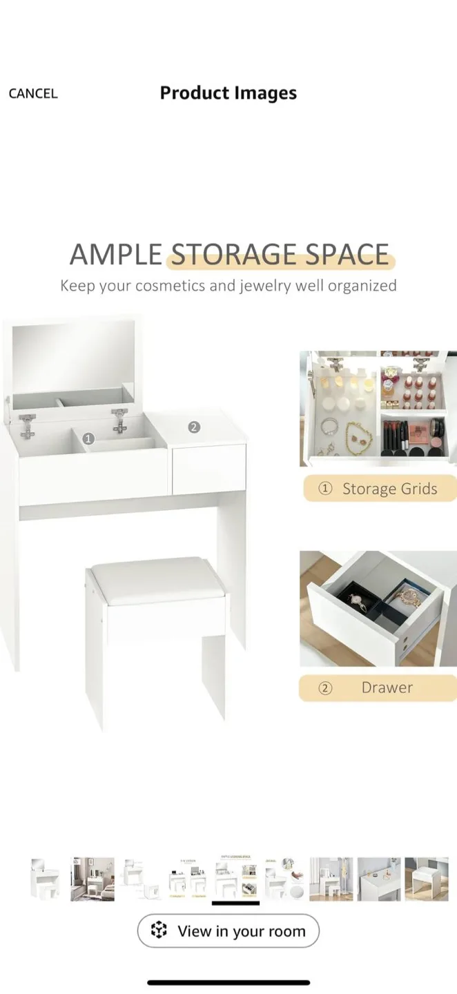 White Vanity Desk with Stool image indicator(9)