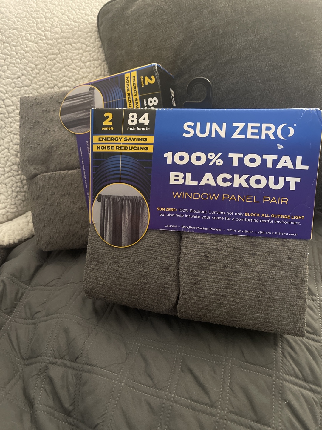 “Laurent” Sun Zero 100% Grey Total Blackout Window Panel Pair