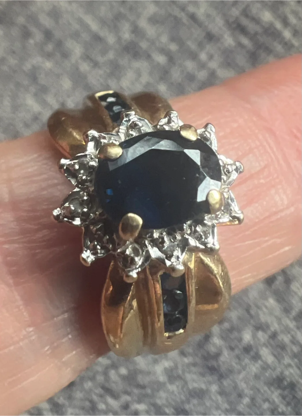 10 k Vintage Gold and Sapphire Ring with diamonds thumbnail