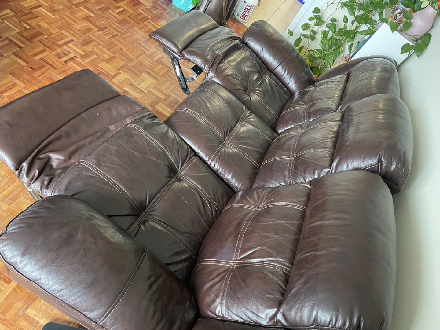Brown Leather Recliner Sofa and coffee table - photo 2