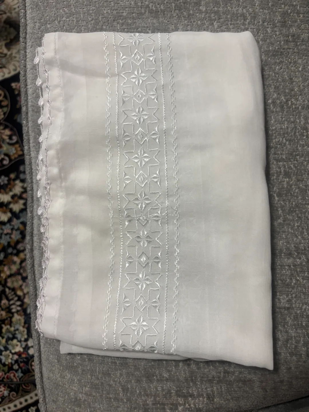 Afghan hazaragi White Scarf & Olive Dress image indicator(2)