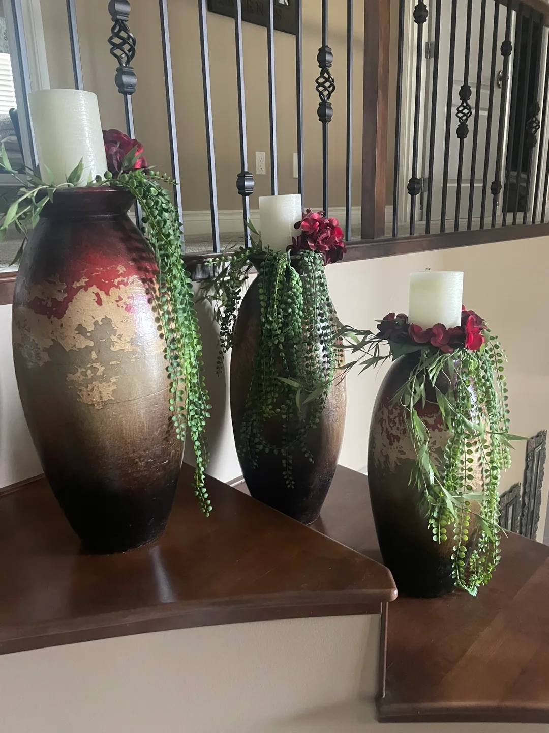 Decorative Vase Set with Candles and Greenery thumbnail