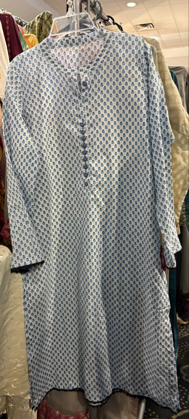 Blue and White Patterned Kameez