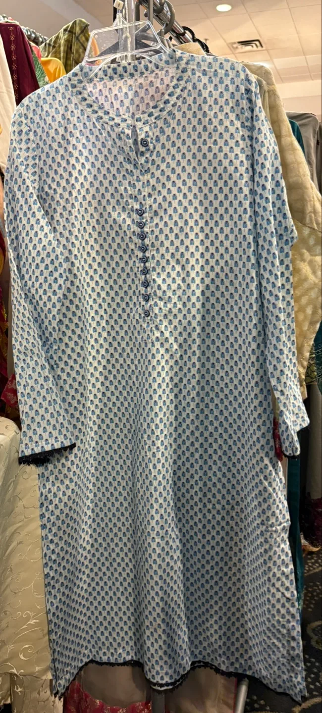 Blue and White Patterned Kameez thumbnail