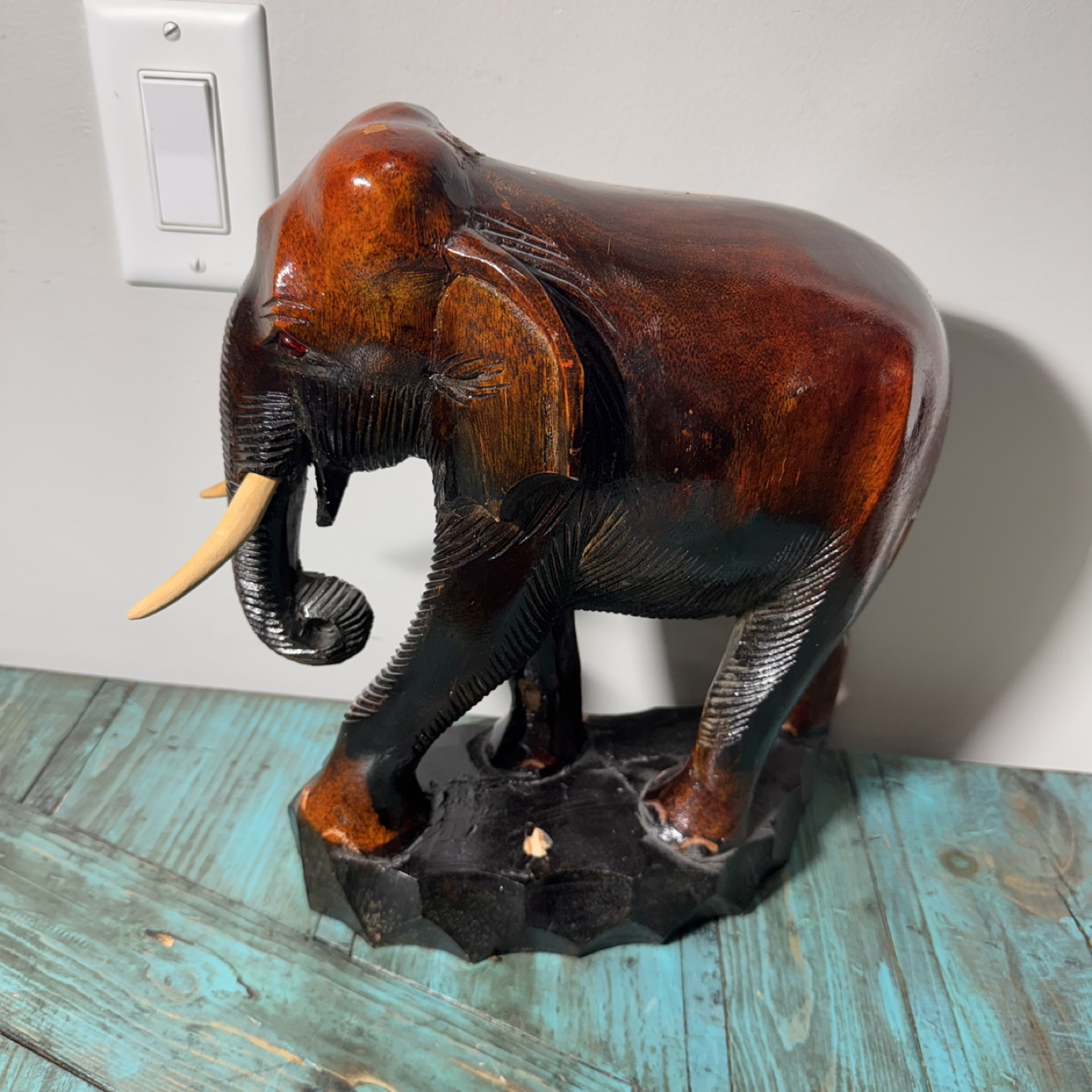Vintage hand carved wooden elephant
