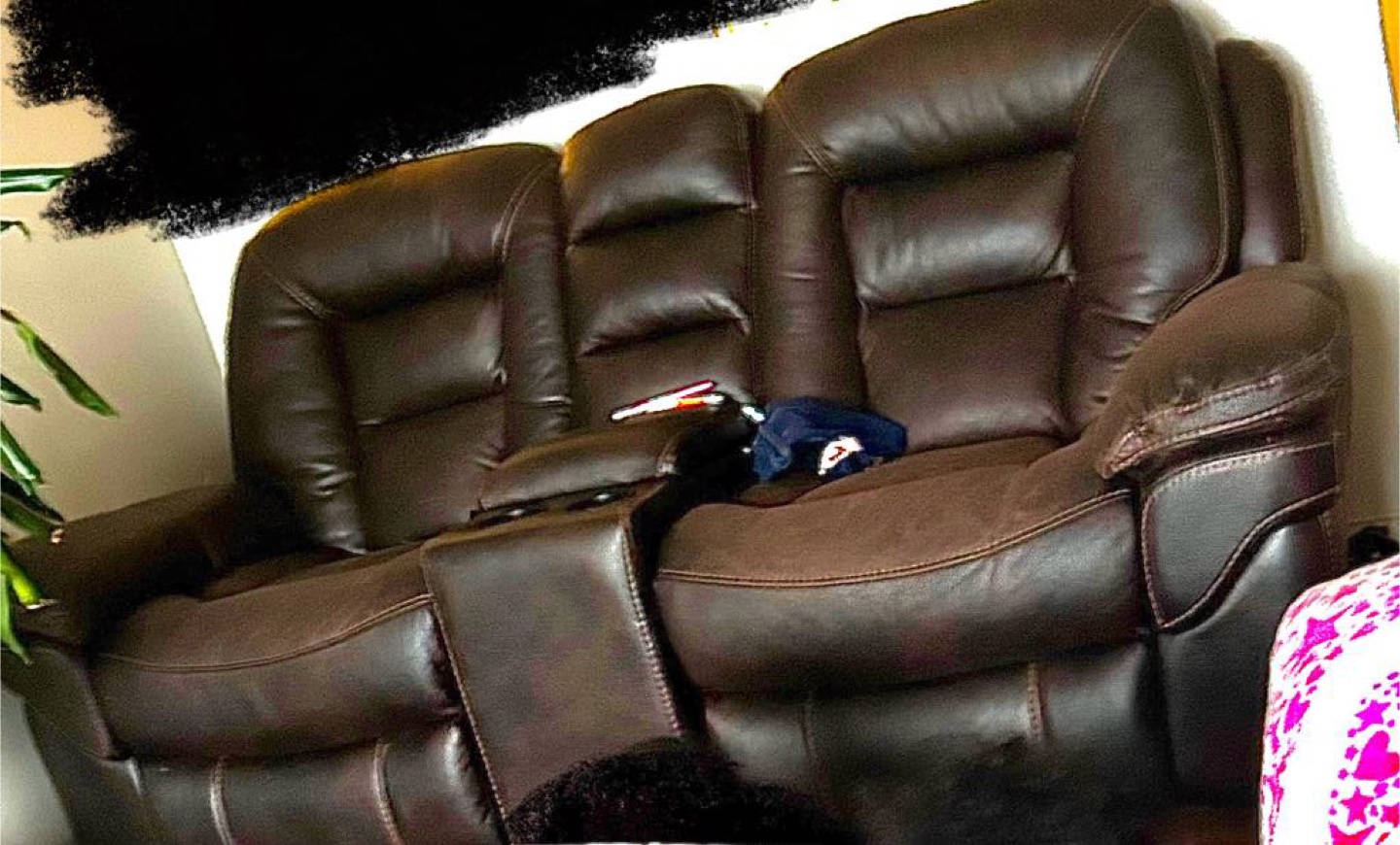 Genuine Leather Power Reclining Loveseat with Storage Console - photo 2