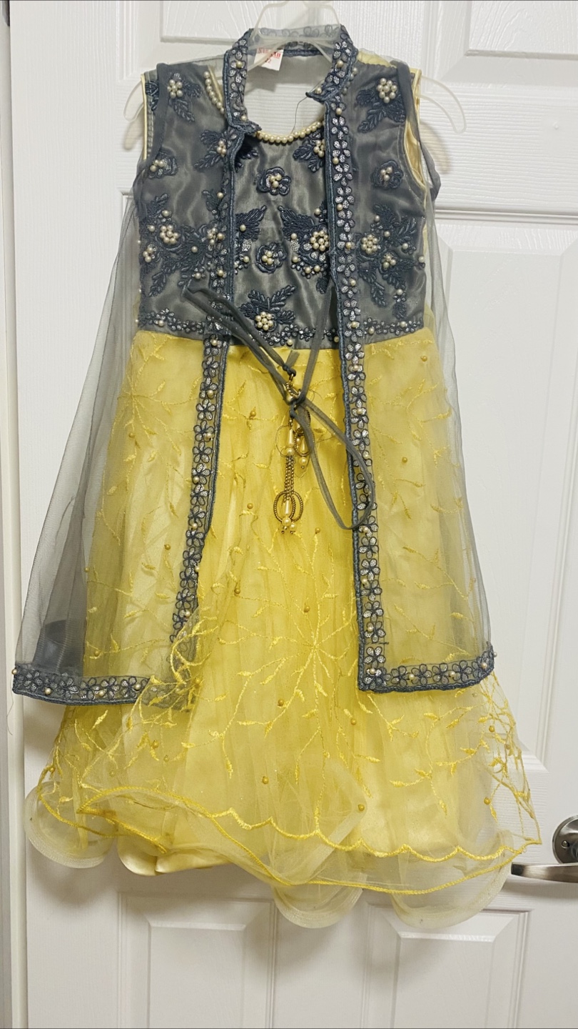 Lovely Girls Yellow Dress with Sleeveless Jacket