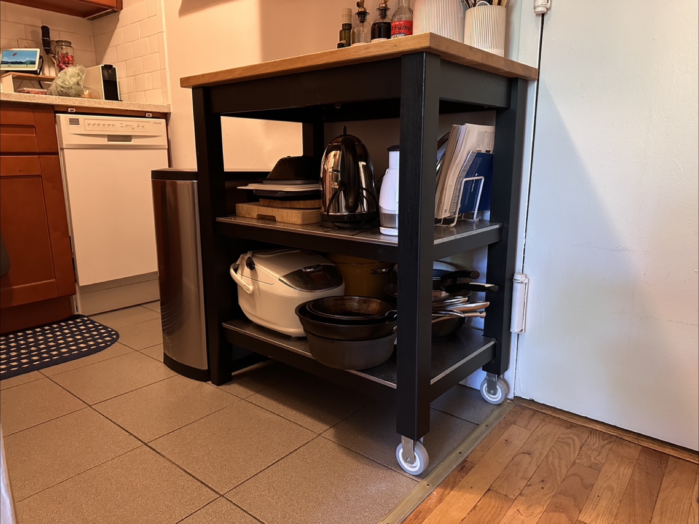 Kitchen Cart with Wooden Countertop