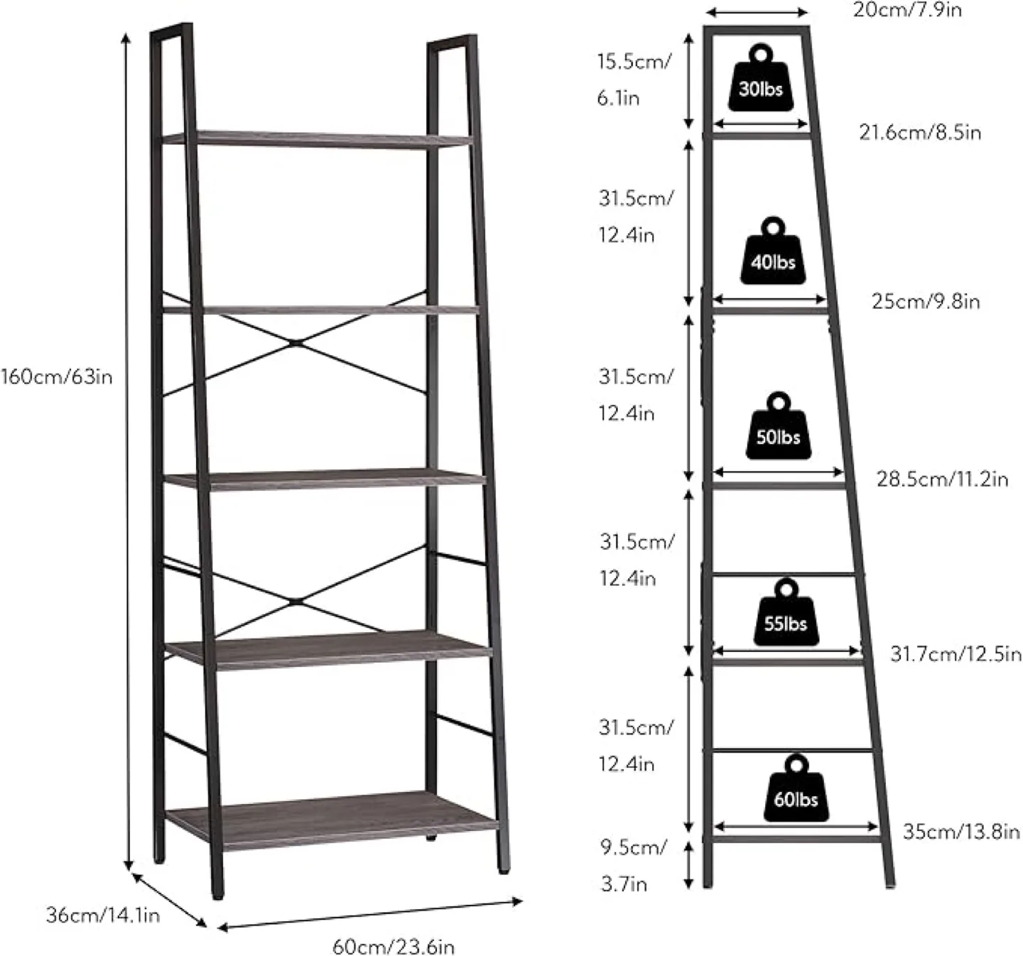 Bookshelf – 5-Tier Ladder Style, Modern & Space-Saving image indicator(7)