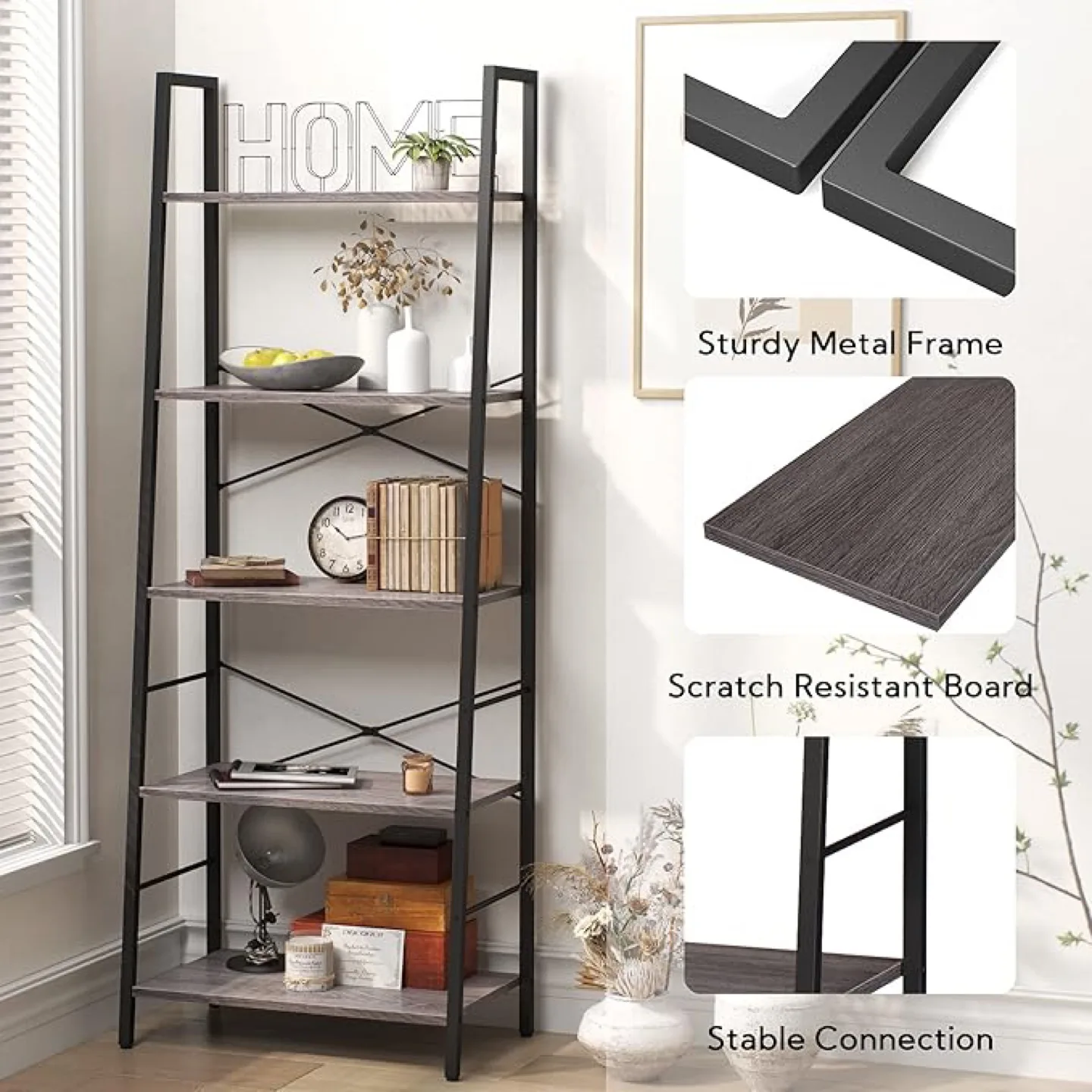 Bookshelf – 5-Tier Ladder Style, Modern & Space-Saving image indicator(9)