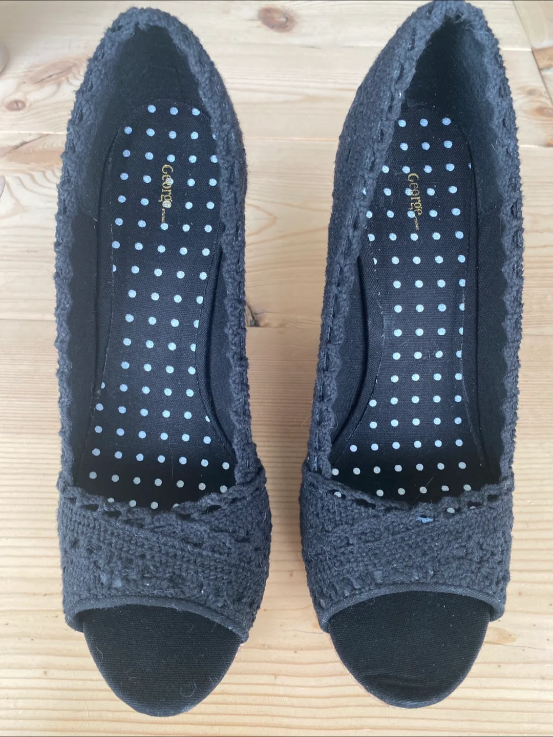 Black Crochet Wedge Heels thumbnail