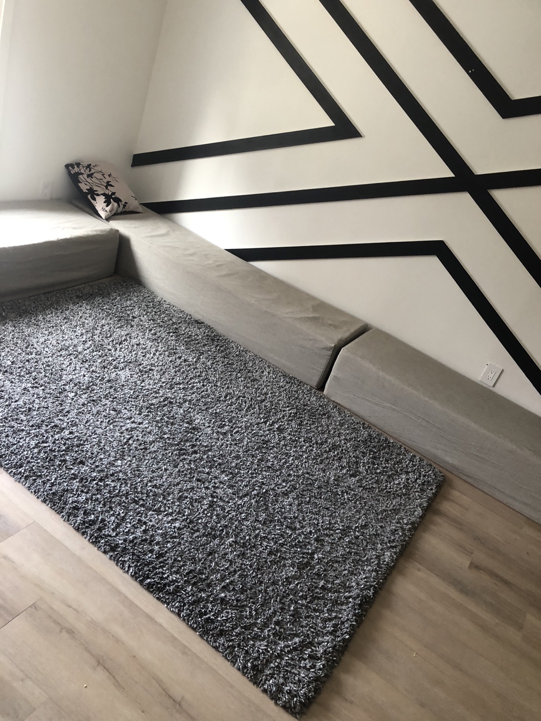 Grey Shag Rug with Couch and carpet